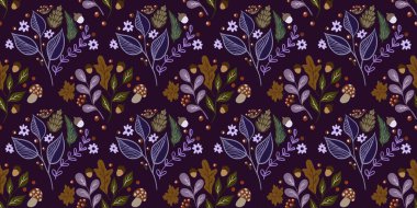 Güz Kış Şablonu Kapak, Bayrak ve Notlar için Arkaplan Çizimi. Sonbahar Estetik Arkaplanı. Bitki ve Çiçek Desenli Arkaplan. 