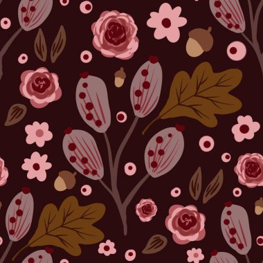 Güz Kış Şablonu Kapak, Bayrak ve Notlar için Arkaplan Çizimi. Sonbahar Estetik Arkaplanı. Bitki ve Çiçek Desenli Arkaplan. 