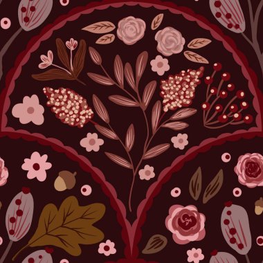 Güz Kış Şablonu Kapak, Bayrak ve Notlar için Arkaplan Çizimi. Sonbahar Estetik Arkaplanı. Bitki ve Çiçek Desenli Arkaplan. 