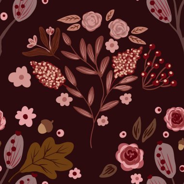 Güz Kış Şablonu Kapak, Bayrak ve Notlar için Arkaplan Çizimi. Sonbahar Estetik Arkaplanı. Bitki ve Çiçek Desenli Arkaplan. 