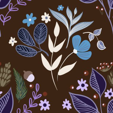 Güz Kış Şablonu Kapak, Bayrak ve Notlar için Arkaplan Çizimi. Sonbahar Estetik Arkaplanı. Bitki ve Çiçek Desenli Arkaplan. 