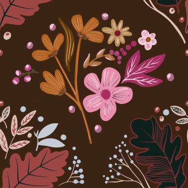 Güz Kış Şablonu Kapak, Bayrak ve Notlar için Arkaplan Çizimi. Sonbahar Estetik Arkaplanı. Bitki ve Çiçek Desenli Arkaplan. 