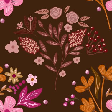 Güz Kış Şablonu Kapak, Bayrak ve Notlar için Arkaplan Çizimi. Sonbahar Estetik Arkaplanı. Bitki ve Çiçek Desenli Arkaplan. 