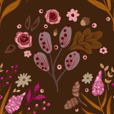 Güz Kış Şablonu Kapak, Bayrak ve Notlar için Arkaplan Çizimi. Sonbahar Estetik Arkaplanı. Bitki ve Çiçek Desenli Arkaplan. 