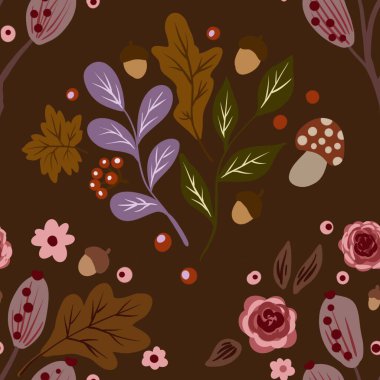 Güz Kış Şablonu Kapak, Bayrak ve Notlar için Arkaplan Çizimi. Sonbahar Estetik Arkaplanı. Bitki ve Çiçek Desenli Arkaplan. 