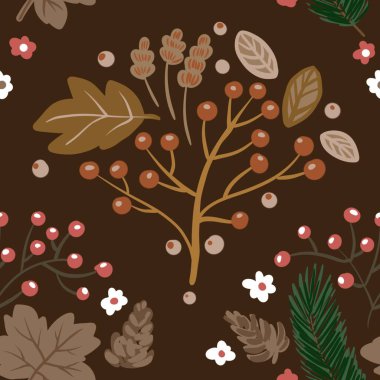 Güz Kış Şablonu Kapak, Bayrak ve Notlar için Arkaplan Çizimi. Sonbahar Estetik Arkaplanı. Bitki ve Çiçek Desenli Arkaplan. 