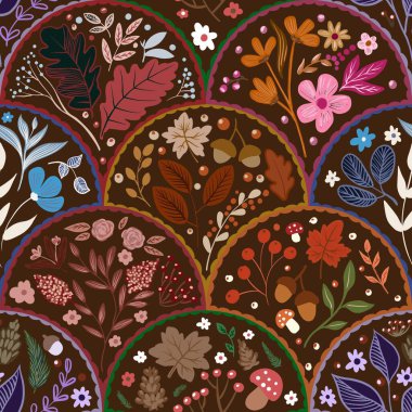 Güz Kış Şablonu Kapak, Bayrak ve Notlar için Arkaplan Çizimi. Sonbahar Estetik Arkaplanı. Bitki ve Çiçek Desenli Arkaplan. 