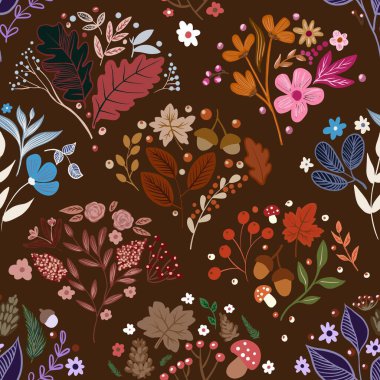 Güz Kış Şablonu Kapak, Bayrak ve Notlar için Arkaplan Çizimi. Sonbahar Estetik Arkaplanı. Bitki ve Çiçek Desenli Arkaplan. 