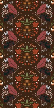 Güz Kış Şablonu Kapak, Bayrak ve Notlar için Arkaplan Çizimi. Sonbahar Estetik Arkaplanı. Bitki ve Çiçek Desenli Arkaplan. 