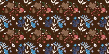 Güz Kış Şablonu Kapak, Bayrak ve Notlar için Arkaplan Çizimi. Sonbahar Estetik Arkaplanı. Bitki ve Çiçek Desenli Arkaplan. 