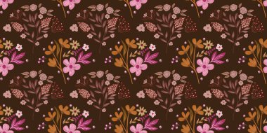 Güz Kış Şablonu Kapak, Bayrak ve Notlar için Arkaplan Çizimi. Sonbahar Estetik Arkaplanı. Bitki ve Çiçek Desenli Arkaplan. 