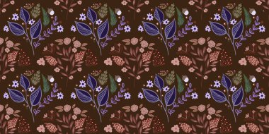 Güz Kış Şablonu Kapak, Bayrak ve Notlar için Arkaplan Çizimi. Sonbahar Estetik Arkaplanı. Bitki ve Çiçek Desenli Arkaplan. 