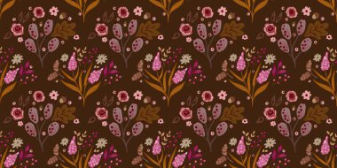 Güz Kış Şablonu Kapak, Bayrak ve Notlar için Arkaplan Çizimi. Sonbahar Estetik Arkaplanı. Bitki ve Çiçek Desenli Arkaplan. 