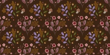 Güz Kış Şablonu Kapak, Bayrak ve Notlar için Arkaplan Çizimi. Sonbahar Estetik Arkaplanı. Bitki ve Çiçek Desenli Arkaplan. 