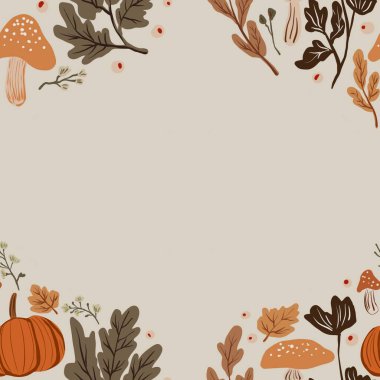 Güz Kış Şablonu Kapak, Bayrak ve Notlar için Arkaplan Çizimi. Sonbahar Estetik Arkaplanı. Bitki ve Çiçek Desenli Arkaplan. 