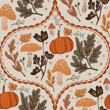 Güz Kış Şablonu Kapak, Bayrak ve Notlar için Arkaplan Çizimi. Sonbahar Estetik Arkaplanı. Bitki ve Çiçek Desenli Arkaplan. 