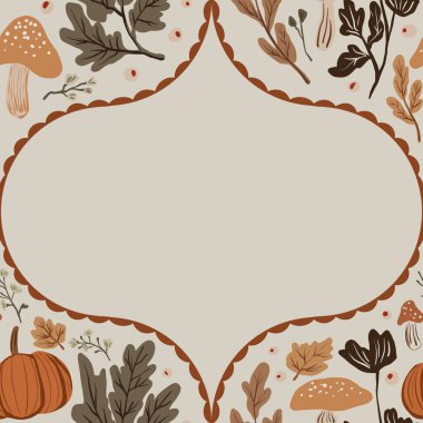 Güz Kış Şablonu Kapak, Bayrak ve Notlar için Arkaplan Çizimi. Sonbahar Estetik Arkaplanı. Bitki ve Çiçek Desenli Arkaplan. 