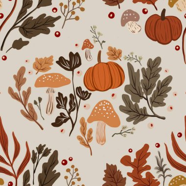 Güz Kış Şablonu Kapak, Bayrak ve Notlar için Arkaplan Çizimi. Sonbahar Estetik Arkaplanı. Bitki ve Çiçek Desenli Arkaplan. 