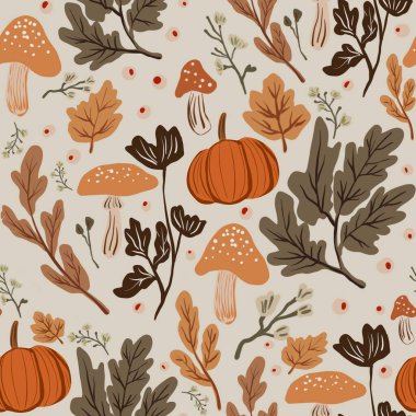 Güz Kış Şablonu Kapak, Bayrak ve Notlar için Arkaplan Çizimi. Sonbahar Estetik Arkaplanı. Bitki ve Çiçek Desenli Arkaplan. 