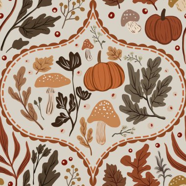 Güz Kış Şablonu Kapak, Bayrak ve Notlar için Arkaplan Çizimi. Sonbahar Estetik Arkaplanı. Bitki ve Çiçek Desenli Arkaplan. 