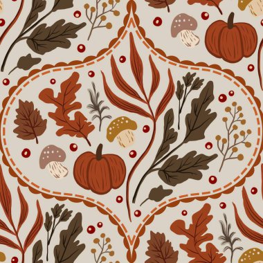 Güz Kış Şablonu Kapak, Bayrak ve Notlar için Arkaplan Çizimi. Sonbahar Estetik Arkaplanı. Bitki ve Çiçek Desenli Arkaplan. 