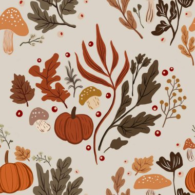 Güz Kış Şablonu Kapak, Bayrak ve Notlar için Arkaplan Çizimi. Sonbahar Estetik Arkaplanı. Bitki ve Çiçek Desenli Arkaplan. 