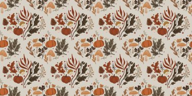 Güz Kış Şablonu Kapak, Bayrak ve Notlar için Arkaplan Çizimi. Sonbahar Estetik Arkaplanı. Bitki ve Çiçek Desenli Arkaplan. 