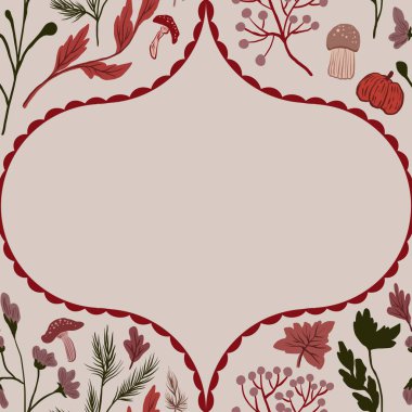 Güz Kış Şablonu Kapak, Bayrak ve Notlar için Arkaplan Çizimi. Sonbahar Estetik Arkaplanı. Bitki ve Çiçek Desenli Arkaplan. 