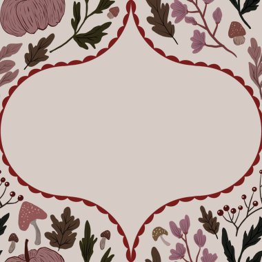 Güz Kış Şablonu Kapak, Bayrak ve Notlar için Arkaplan Çizimi. Sonbahar Estetik Arkaplanı. Bitki ve Çiçek Desenli Arkaplan. 