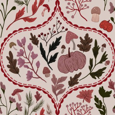 Güz Kış Şablonu Kapak, Bayrak ve Notlar için Arkaplan Çizimi. Sonbahar Estetik Arkaplanı. Bitki ve Çiçek Desenli Arkaplan. 