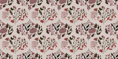 Güz Kış Şablonu Kapak, Bayrak ve Notlar için Arkaplan Çizimi. Sonbahar Estetik Arkaplanı. Bitki ve Çiçek Desenli Arkaplan. 