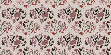 Güz Kış Şablonu Kapak, Bayrak ve Notlar için Arkaplan Çizimi. Sonbahar Estetik Arkaplanı. Bitki ve Çiçek Desenli Arkaplan. 