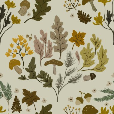 Güz Kış Şablonu Kapak, Bayrak ve Notlar için Arkaplan Çizimi. Sonbahar Estetik Arkaplanı. Bitki ve Çiçek Desenli Arkaplan. 