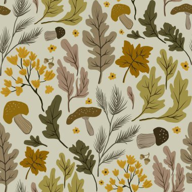 Güz Kış Şablonu Kapak, Bayrak ve Notlar için Arkaplan Çizimi. Sonbahar Estetik Arkaplanı. Bitki ve Çiçek Desenli Arkaplan. 