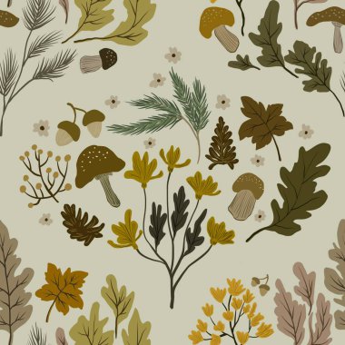 Güz Kış Şablonu Kapak, Bayrak ve Notlar için Arkaplan Çizimi. Sonbahar Estetik Arkaplanı. Bitki ve Çiçek Desenli Arkaplan. 