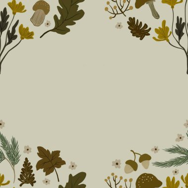 Güz Kış Şablonu Kapak, Bayrak ve Notlar için Arkaplan Çizimi. Sonbahar Estetik Arkaplanı. Bitki ve Çiçek Desenli Arkaplan. 