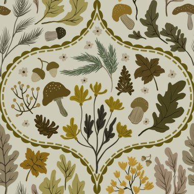 Güz Kış Şablonu Kapak, Bayrak ve Notlar için Arkaplan Çizimi. Sonbahar Estetik Arkaplanı. Bitki ve Çiçek Desenli Arkaplan. 