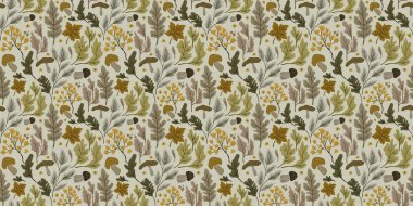 Güz Kış Şablonu Kapak, Bayrak ve Notlar için Arkaplan Çizimi. Sonbahar Estetik Arkaplanı. Bitki ve Çiçek Desenli Arkaplan. 