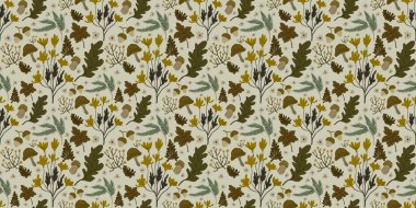 Güz Kış Şablonu Kapak, Bayrak ve Notlar için Arkaplan Çizimi. Sonbahar Estetik Arkaplanı. Bitki ve Çiçek Desenli Arkaplan. 