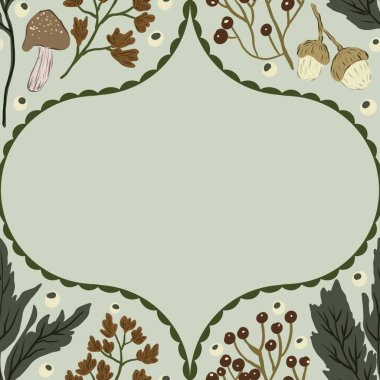 Güz Kış Şablonu Kapak, Bayrak ve Notlar için Arkaplan Çizimi. Sonbahar Estetik Arkaplanı. Bitki ve Çiçek Desenli Arkaplan. 