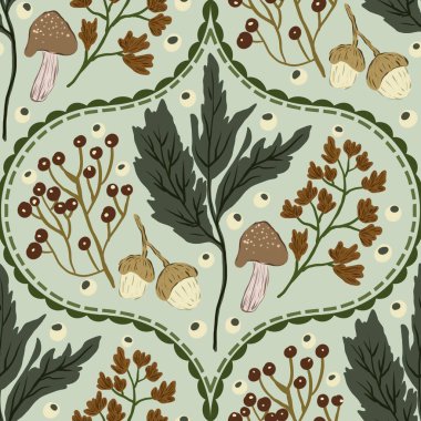 Güz Kış Şablonu Kapak, Bayrak ve Notlar için Arkaplan Çizimi. Sonbahar Estetik Arkaplanı. Bitki ve Çiçek Desenli Arkaplan. 