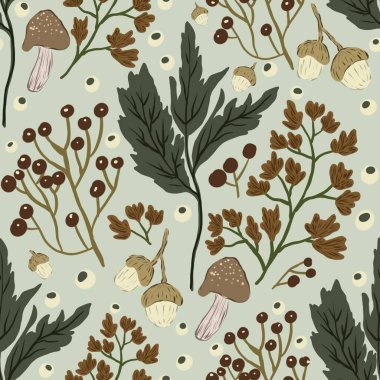 Güz Kış Şablonu Kapak, Bayrak ve Notlar için Arkaplan Çizimi. Sonbahar Estetik Arkaplanı. Bitki ve Çiçek Desenli Arkaplan. 