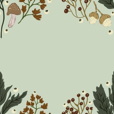 Güz Kış Şablonu Kapak, Bayrak ve Notlar için Arkaplan Çizimi. Sonbahar Estetik Arkaplanı. Bitki ve Çiçek Desenli Arkaplan. 