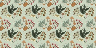 Güz Kış Şablonu Kapak, Bayrak ve Notlar için Arkaplan Çizimi. Sonbahar Estetik Arkaplanı. Bitki ve Çiçek Desenli Arkaplan. 