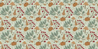 Güz Kış Şablonu Kapak, Bayrak ve Notlar için Arkaplan Çizimi. Sonbahar Estetik Arkaplanı. Bitki ve Çiçek Desenli Arkaplan. 