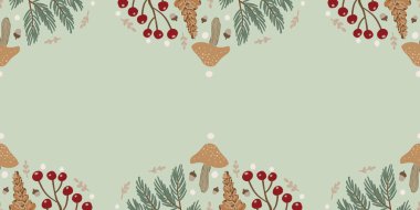 Güz Kış Şablonu Kapak, Bayrak ve Notlar için Arkaplan Çizimi. Sonbahar Estetik Arkaplanı. Bitki ve Çiçek Desenli Arkaplan. 