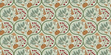 Güz Kış Şablonu Kapak, Bayrak ve Notlar için Arkaplan Çizimi. Sonbahar Estetik Arkaplanı. Bitki ve Çiçek Desenli Arkaplan. 