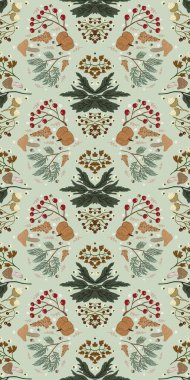 Güz Kış Şablonu Kapak, Bayrak ve Notlar için Arkaplan Çizimi. Sonbahar Estetik Arkaplanı. Bitki ve Çiçek Desenli Arkaplan. 