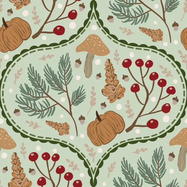 Güz Kış Şablonu Kapak, Bayrak ve Notlar için Arkaplan Çizimi. Sonbahar Estetik Arkaplanı. Bitki ve Çiçek Desenli Arkaplan. 