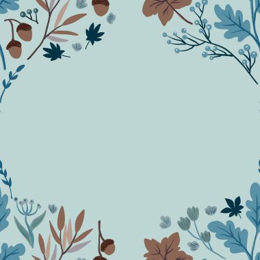 Güz Kış Şablonu Kapak, Bayrak ve Notlar için Arkaplan Çizimi. Sonbahar Estetik Arkaplanı. Bitki ve Çiçek Desenli Arkaplan. 